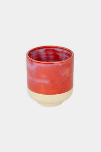 Provide red glazed ceramic cup with hand logo imprint