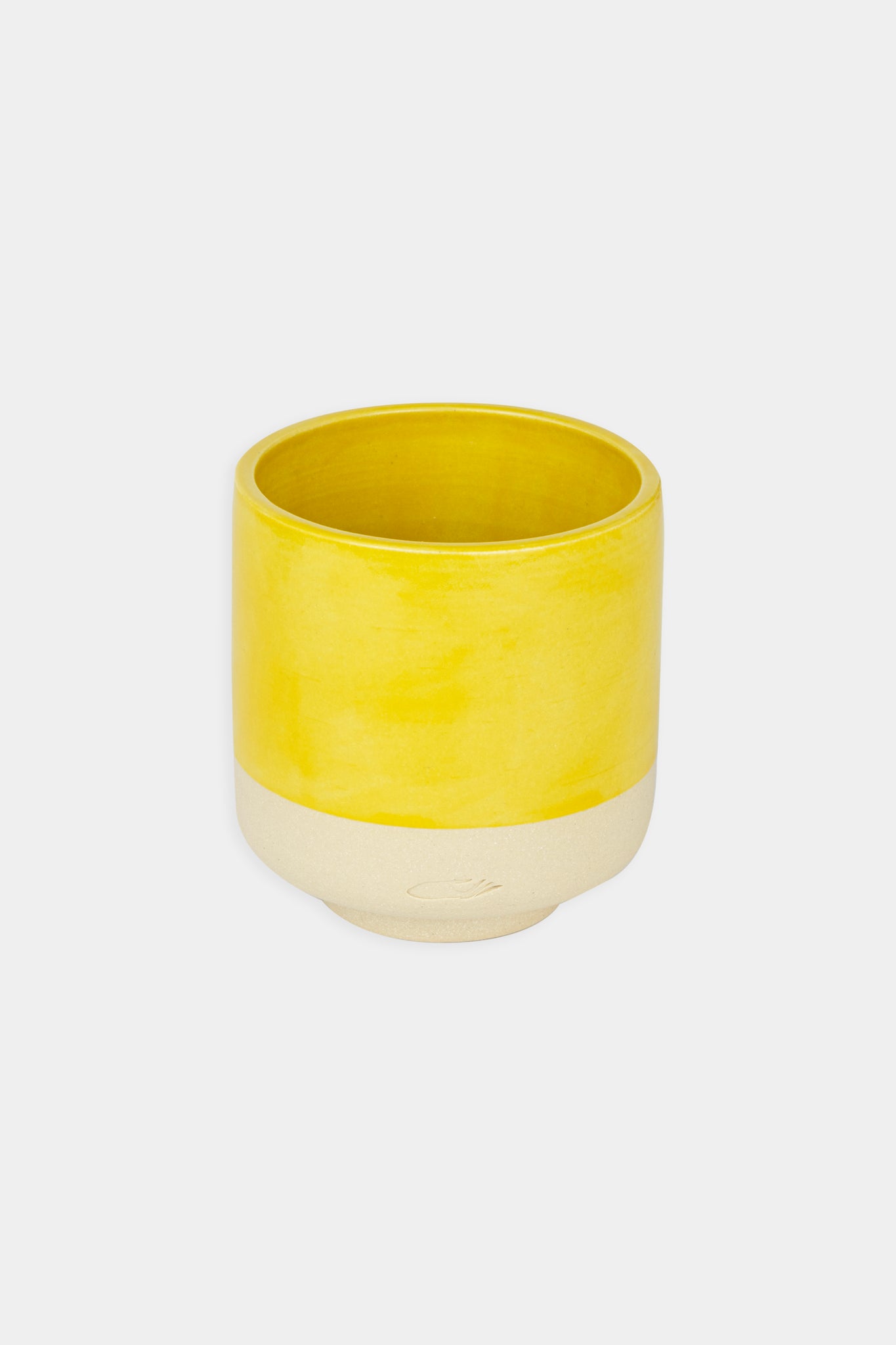 Provide yellow glazed ceramic cup with hand logo imprint