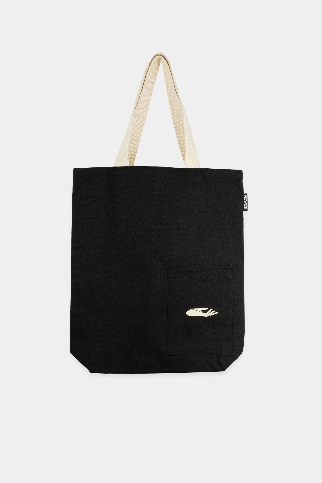 Provide Built on Art and Industry black Tote Bag with hand logo (back)
