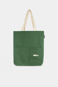 Provide Built on Art and Industry green Tote Bag with hand logo (back)