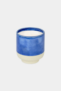 Provide blue glazed ceramic candle with hand logo imprint