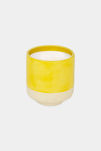 Provide yellow glazed ceramic candle with hand logo imprint