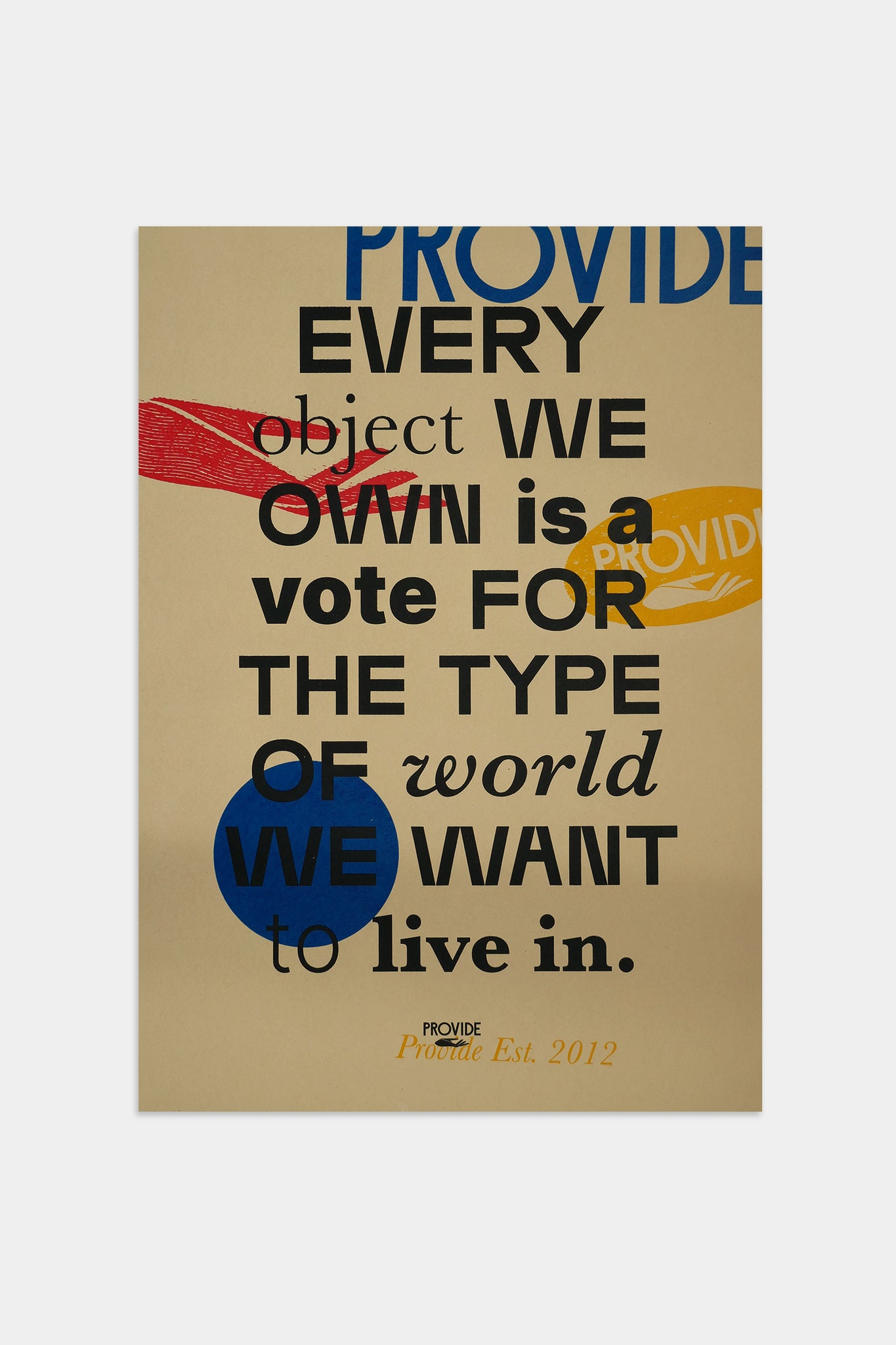 Provide's collage Manifesto Art Print, printed on Gmund Heidi 330gsm craft paper, using multiple inks.